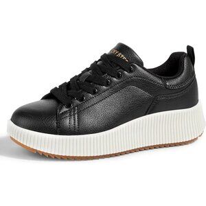 Women's  Black Pu Platform Rhinestone Chunky Casual Sparkly Retro Sneakers